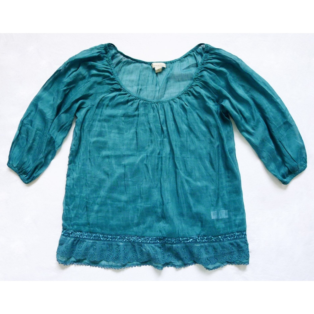 Semi-Sheer Billowy Sleeves Silk Blend Tunic/Blouse